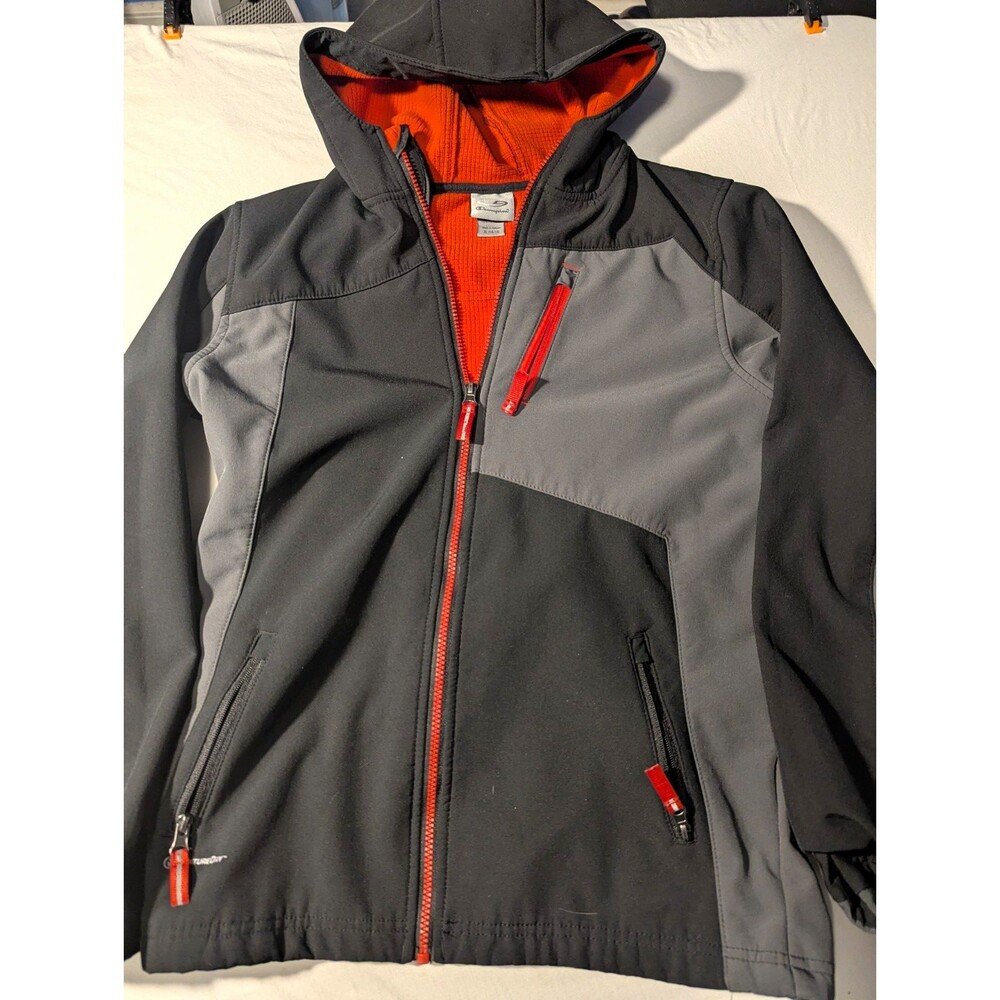 Champion Boys Track Jacket Size 16-18 Black/Gray Colorblock Full Zip Pockets